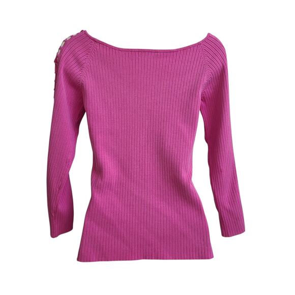 Y2K Ribbed Knit Long Sleeve Top Laced Caged Sleeves Silk Blend Large - Picture 2 of 9